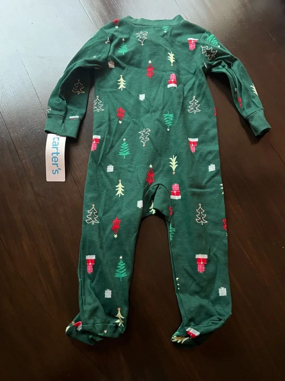 New - Carter’s Green Holiday Tree Print Footed One-Piece Sleeper